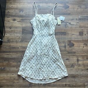 Monteau Los Angeles Women's Cream Polka Dot Linen Blend Dress Size Small NWT